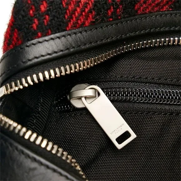 Saint Laurent Tartan Check Waist Bag Body Bag Red Black Wool Leather - Picture 6 of 8